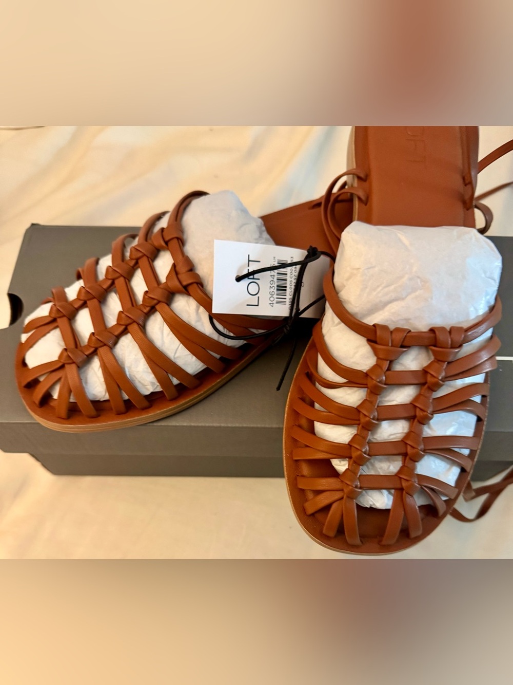 LOFT Skinny Fisherman Strappy Sandals in Cognac Brown Size 8